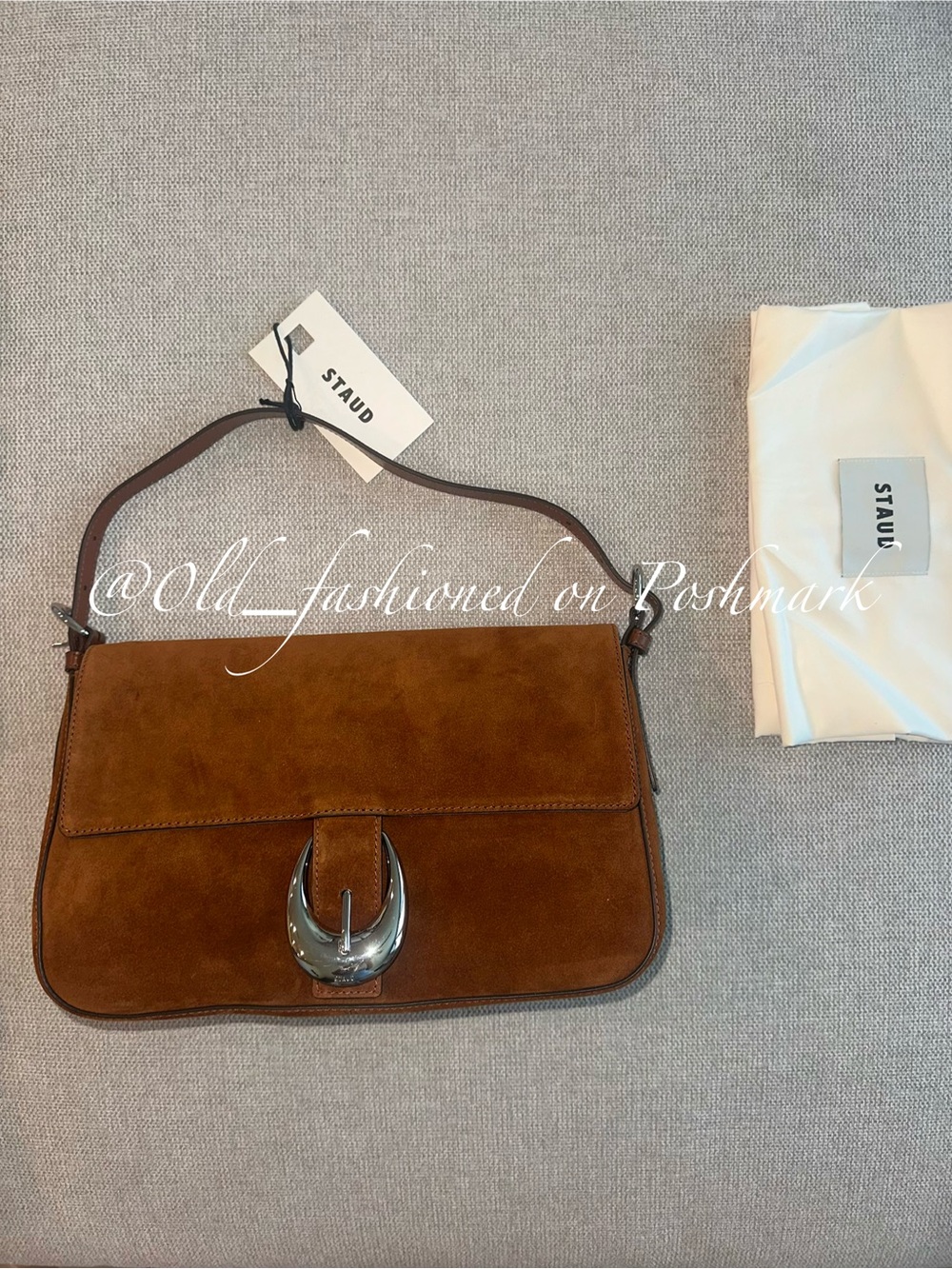 STAUD Medium Harlow Suede Shoulder Bag - Tabac - Picture 6 of 12